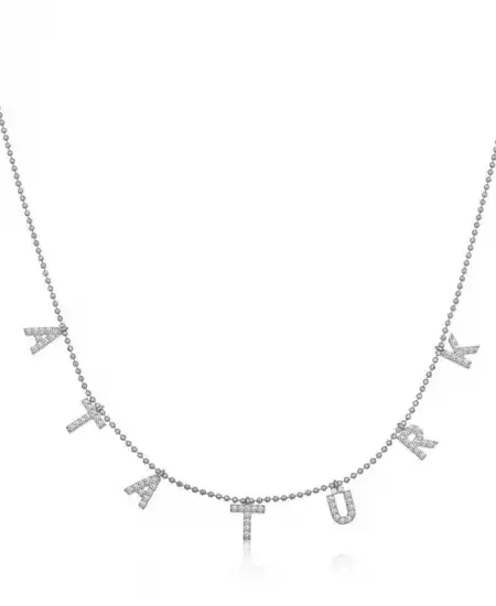 Gümüş Atatürk Yazılı Bayan Kolye