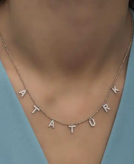 Gümüş Atatürk Yazılı Bayan Kolye