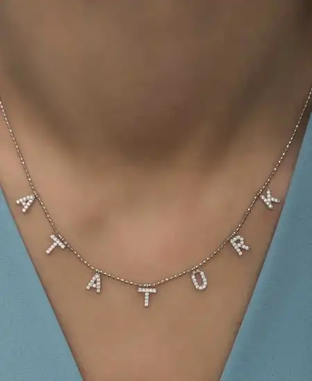 Gümüş Atatürk Yazılı Bayan Kolye