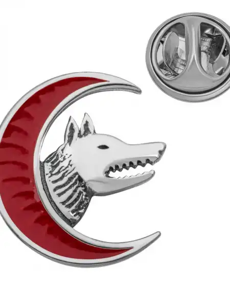 Gümüş Ay Motifli Bozkurt Rozet