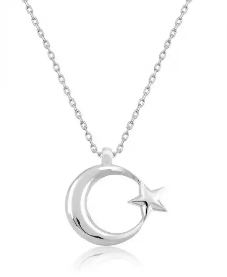 Gümüş Ay Yıldız  Bayan Kolye