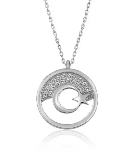 Gümüş Ay Yıldız Bayan Kolye