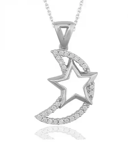 Gümüş Ay Yıldız Bayan Kolye