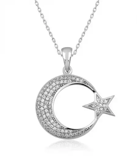 Gümüş Ay Yıldız Bayan Kolye