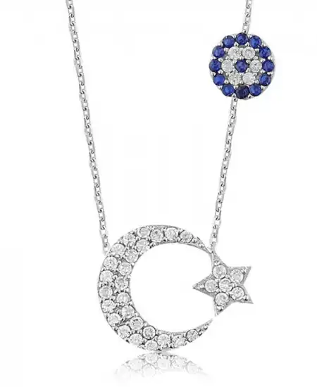 Gümüş Ay Yıldız Bayan Kolye