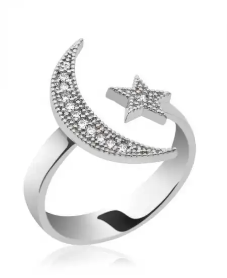 Gümüş Ay Yıldız Bayan Yüzük