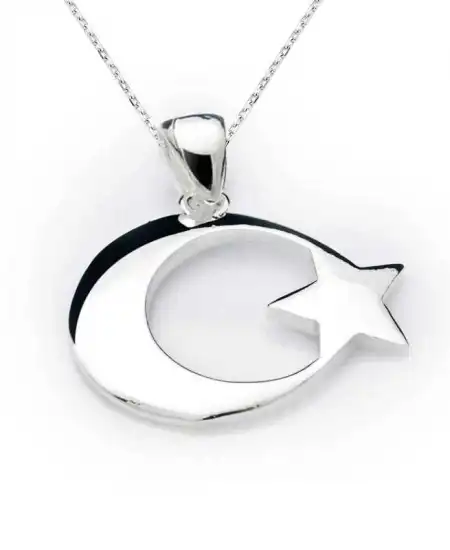 Gümüş Ay Yıldız Bayrak Kolye