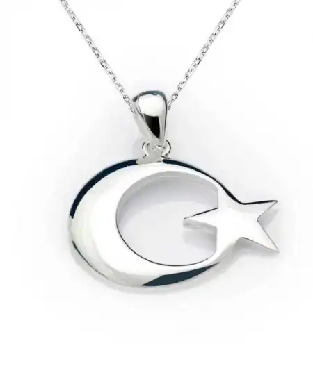 Gümüş Ay Yıldız Bayrak Kolye