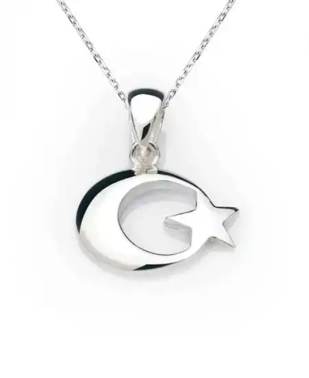 Gümüş Ay Yıldız Bayrak Kolye