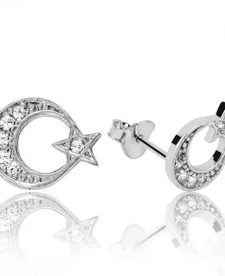 Gümüş Ay Yıldız Çivili Küpe