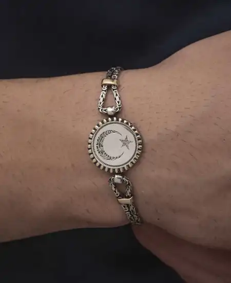 Gümüş Ay Yıldız Erkek Bileklik