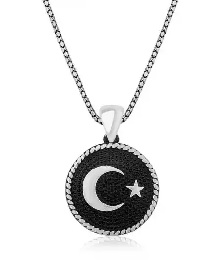 Gümüş Ay Yıldız Erkek Kolye