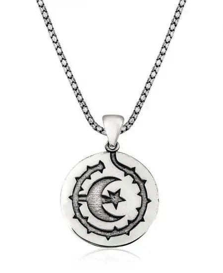 Gümüş Ay Yıldız Erkek Kolye