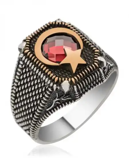 Gümüş Ay Yıldız Erkek Yüzük