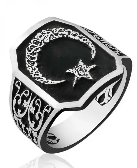Gümüş Ay Yıldız Erkek Yüzük