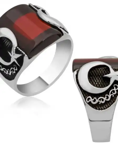 Gümüş Ay Yıldız Erkek Yüzük