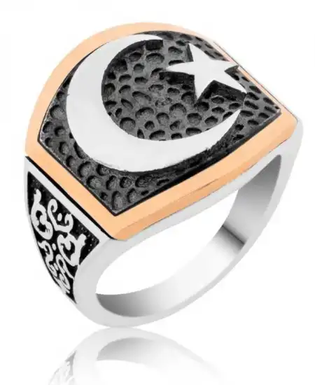 Gümüş Ay Yıldız Erkek Yüzük