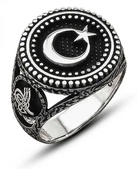 Gümüş Ay Yıldız Erkek Yüzük