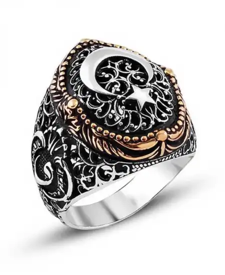 Gümüş Ay Yıldız Erkek Yüzük