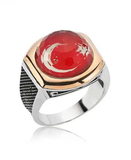 Gümüş Ay Yıldız Erkek Yüzük