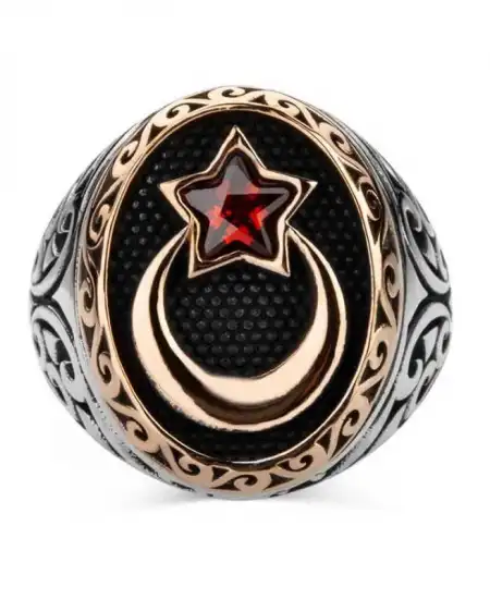 Gümüş Ay Yıldız Erkek Yüzük