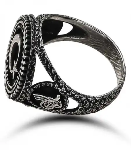 Gümüş Ay Yıldız Erkek Yüzük