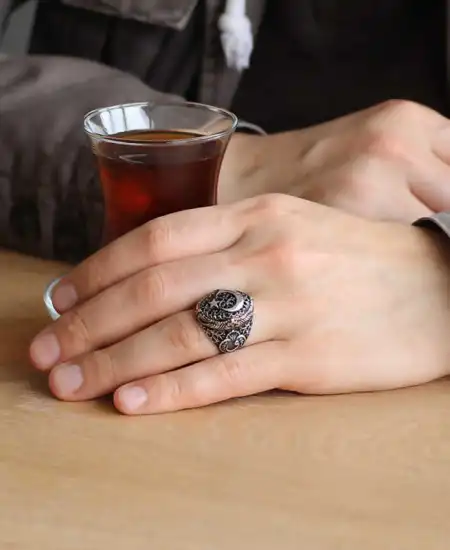 Gümüş Ay Yıldız Erkek Yüzük