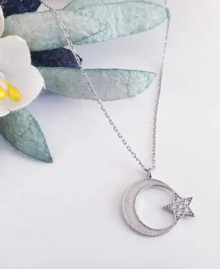 Gümüş Ay Yıldız Kadın Kolye