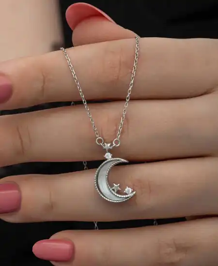 Gümüş Ay Yıldız Kadın Kolye