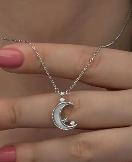 Gümüş Ay Yıldız Kadın Kolye