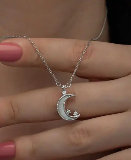 Gümüş Ay Yıldız Kadın Kolye