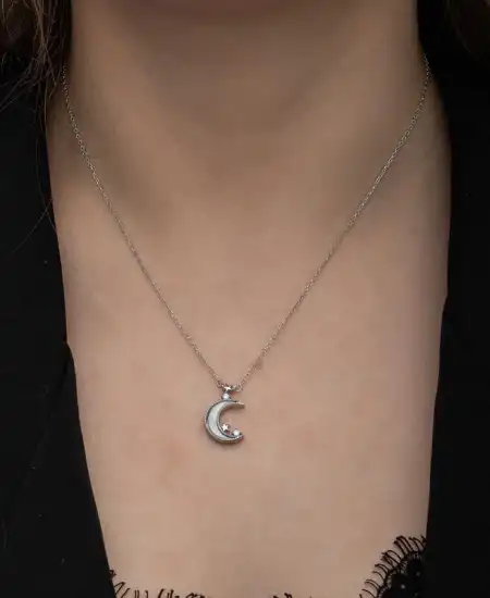 Gümüş Ay Yıldız Kadın Kolye