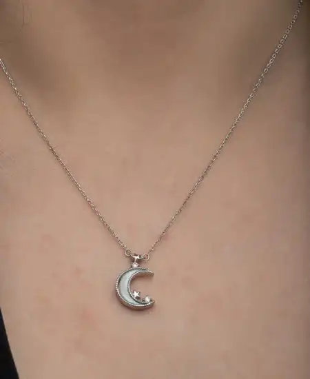 Gümüş Ay Yıldız Kadın Kolye