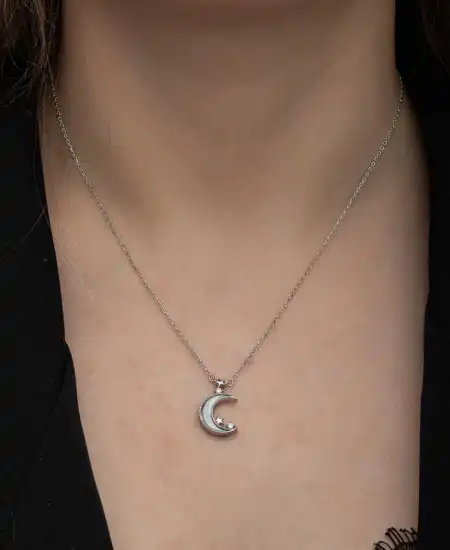 Gümüş Ay Yıldız Kadın Kolye