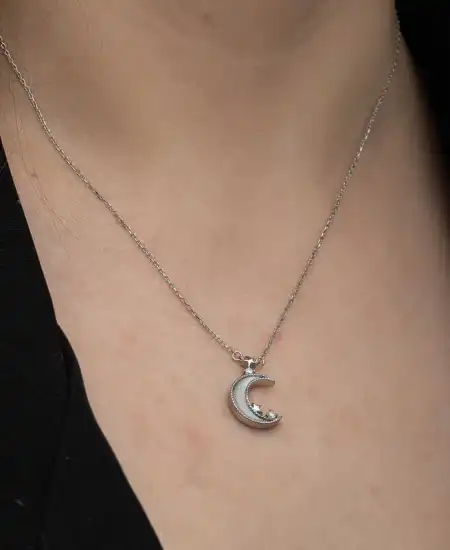 Gümüş Ay Yıldız Kadın Kolye