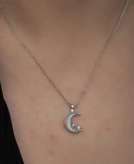 Gümüş Ay Yıldız Kadın Kolye