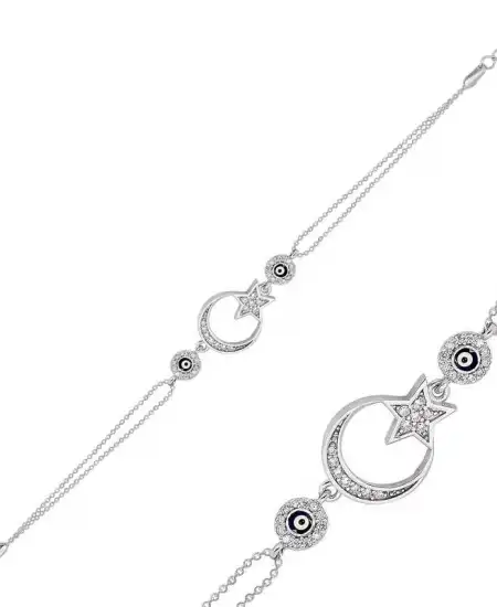 Gümüş Ay Yıldız Nazar Bayan Bileklik