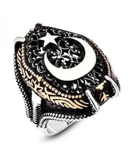 Gümüş Ay Yıldız Pençe Erkek Yüzük