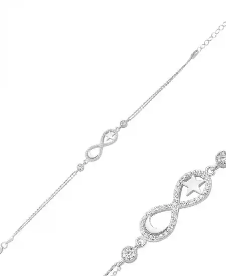 Gümüş Ay Yıldız Sonsuzluk Bayan Bileklik