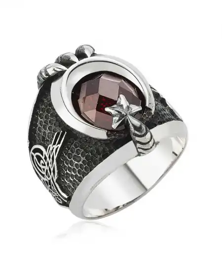 Gümüş Ay Yıldız Tuğra Erkek Yüzük