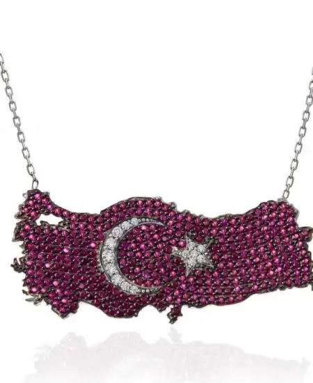 Gümüş Ay Yıldız Türkiye Haritası Kadın Kolye
