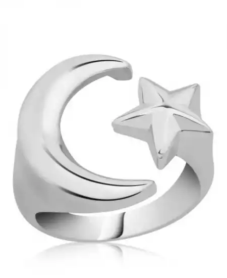 Gümüş Ay Yıldız Yüzük
