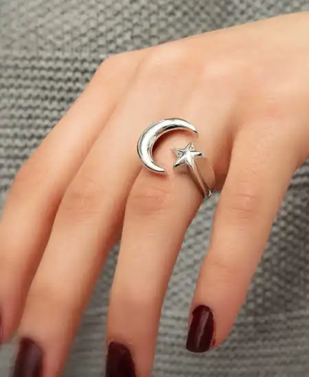 Gümüş Ay Yıldız Yüzük
