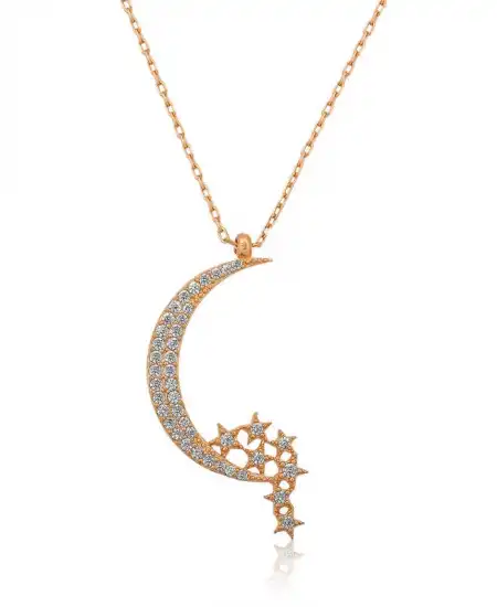 Gümüş Ay Yıldızlı Bayan Kolye