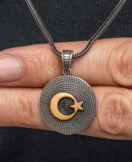 Gümüş Ay Yıldızlı Erkek Kolye