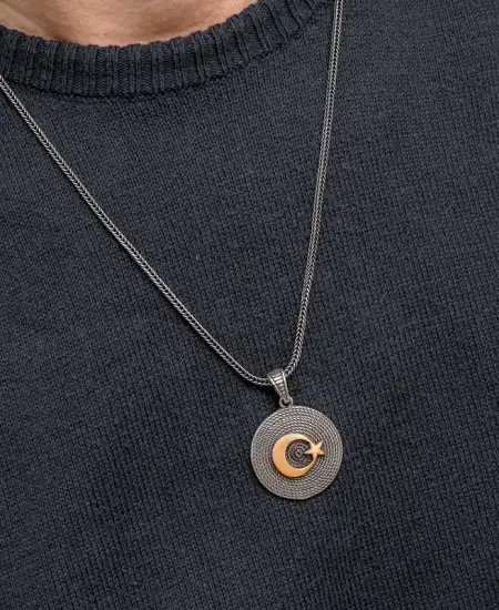 Gümüş Ay Yıldızlı Erkek Kolye