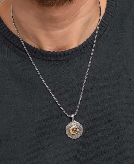 Gümüş Ay Yıldızlı Erkek Kolye