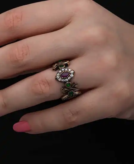 Gümüş Ayarlanabilen Otantik Mekik Kadın Yüzük