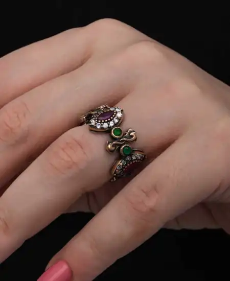 Gümüş Ayarlanabilen Otantik Mekik Kadın Yüzük