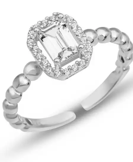 Gümüş Ayarlanabilir Beyaz Baget Taşlı Kadın Yüzük